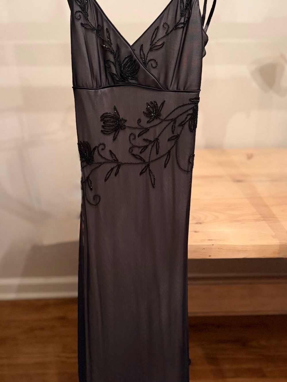 VINTAGE! Black Beaded V-Neck Evening Dress